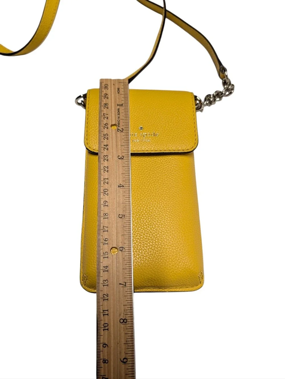 Kate Spade Yellow Phone Crossbody Bag Pebbled Leather Chain Strap NWOT